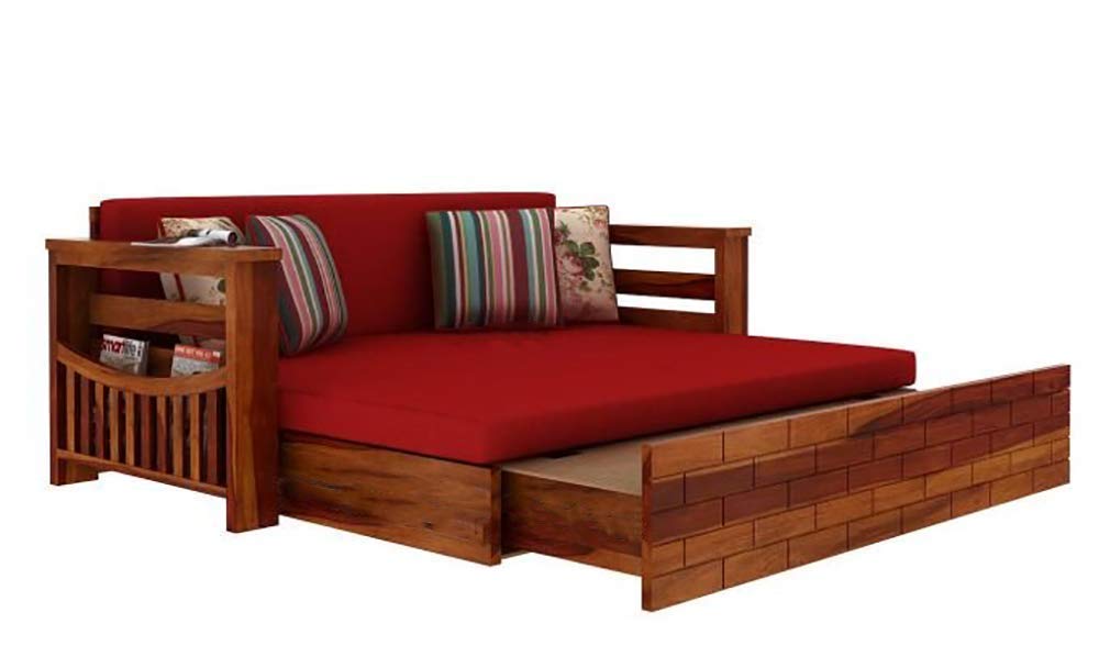 RK WOOD Solid Sheesham Teak Wood 3 Seater Wooden Sofa Cums Bed for