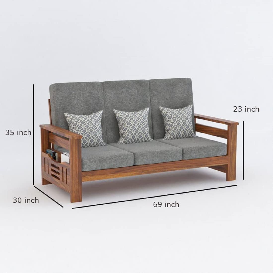 RK DECK Solid Sheesham Wood Sofa Set 5 Seater (3+1+1) with Cushions &