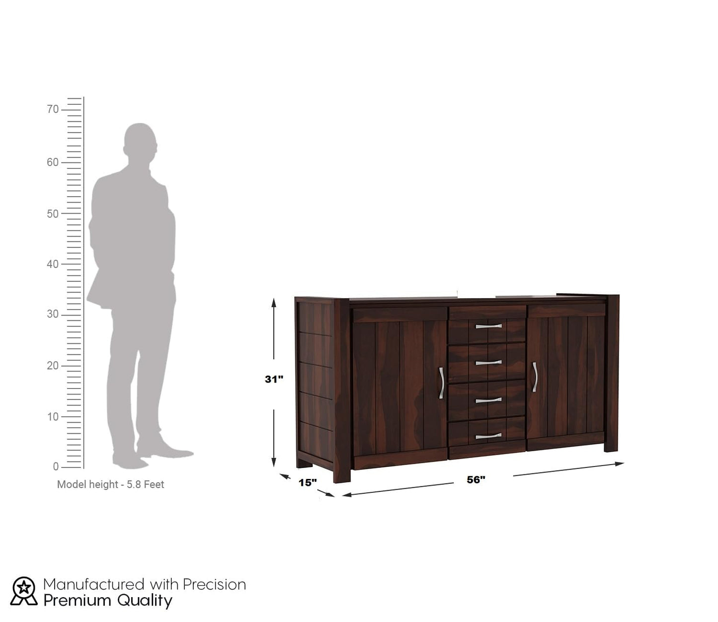 RK Wood Solid Sheesham Wood Sideboard Cabinet Wooden Storage Buffet