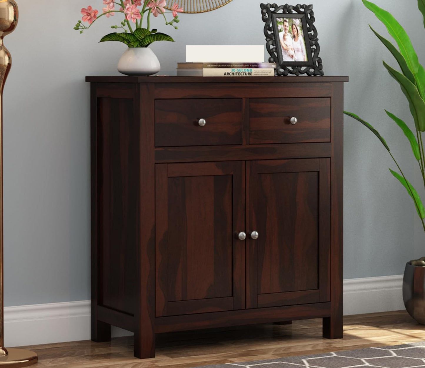 RK Deck Solid Sheesham Wood Sideboard Cabinet 2 Door 2 Drawer Storage