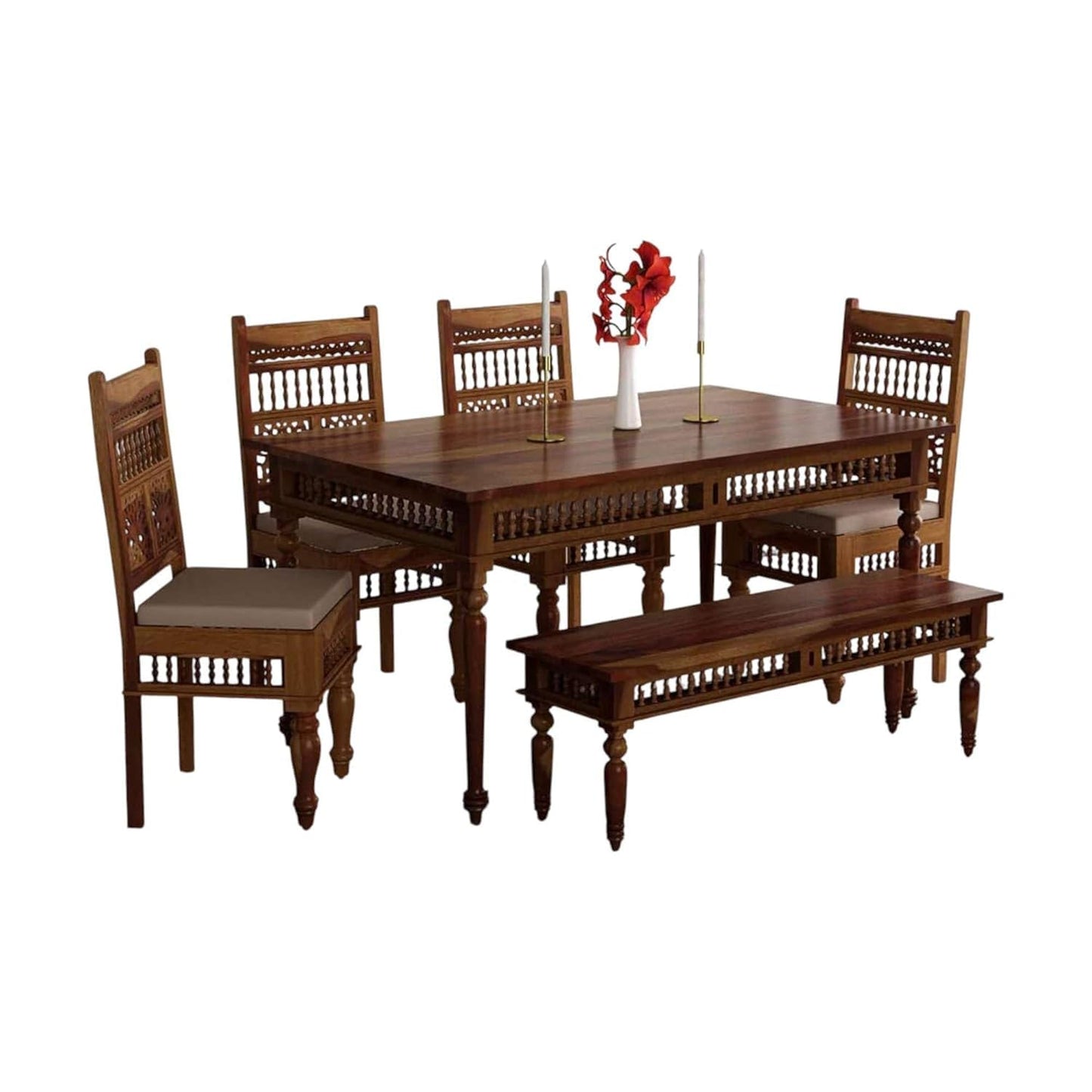 RK Wood Solid Sheesham Wood 6 Seater Dining Table Set with Chairs &