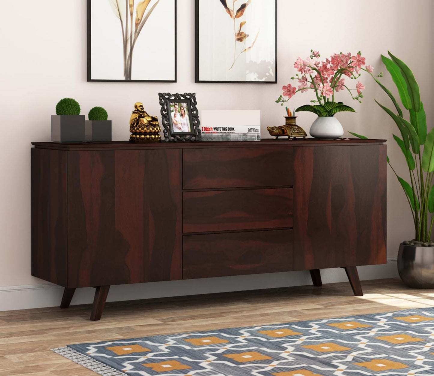 RK Wood Solid Sheesham Wood Sideboard Cabinet Wooden Storage Buffet