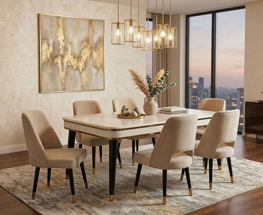 Premium 6 Seater Dining Table Set with Nano Composite Marble Top |
