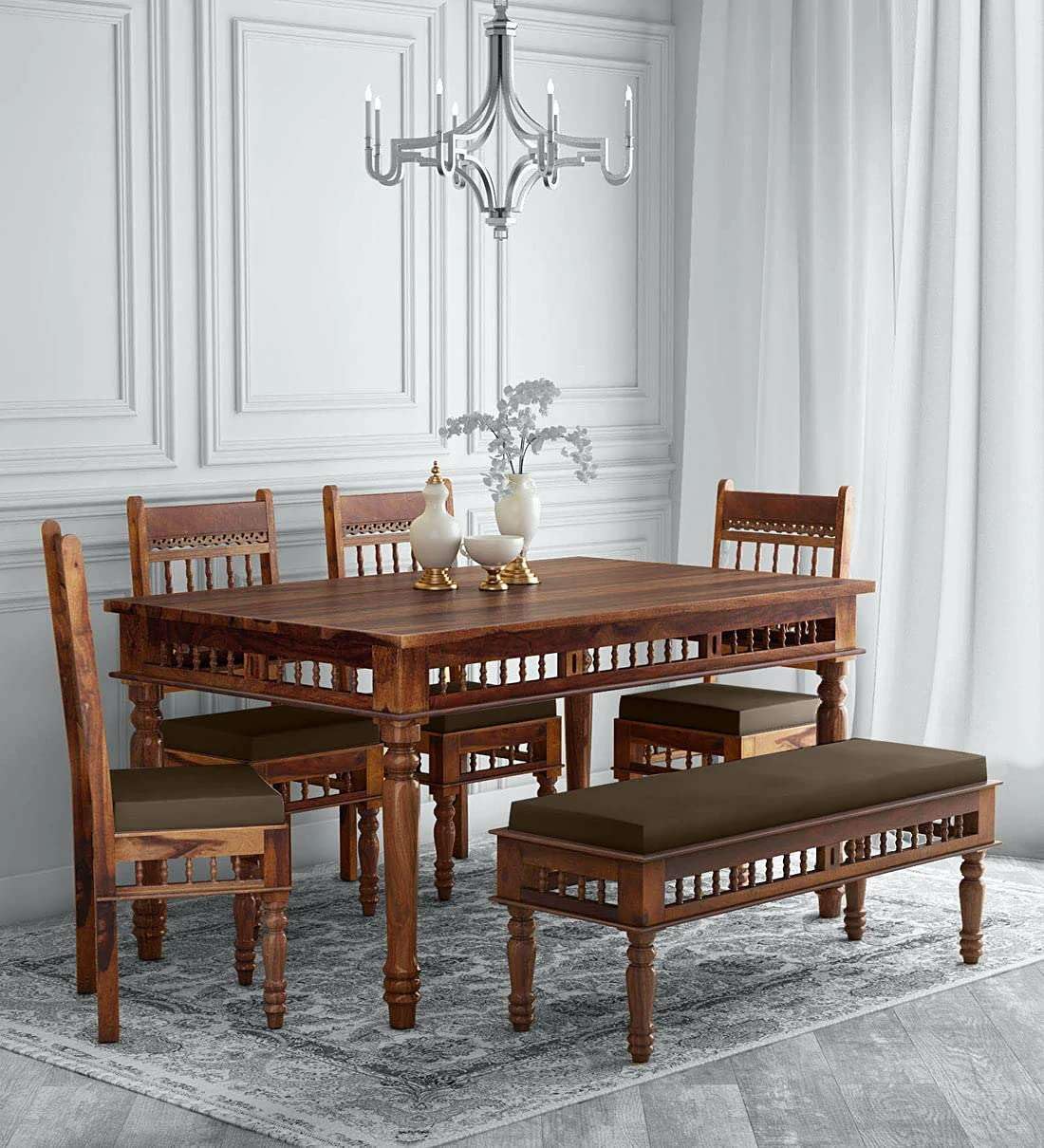 RK Wood Solid Sheesham Wood Dining Table Set of 6 Seater with