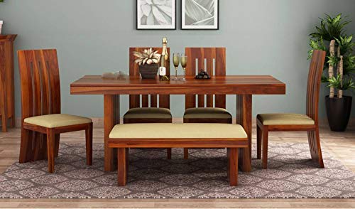 RK WOOD Sheesham Wood 6 Seater Dining Table Set With 4 Chairs & 1