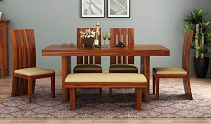 RK WOOD Sheesham Wood 6 Seater Dining Table Set With 4 Chairs & 1