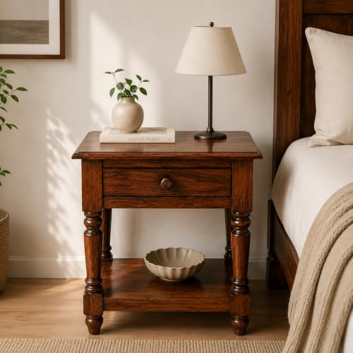 RK Wood Sheesham Wood Bedside Table - Honey Brown Finish