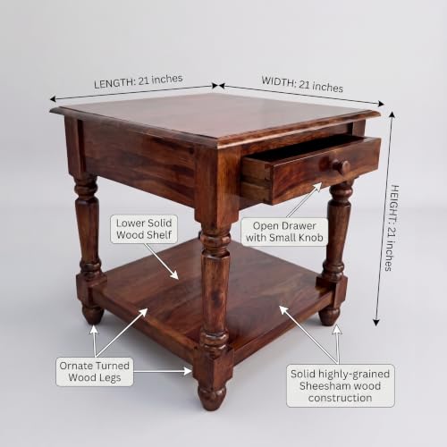RK Wood Sheesham Wood Bedside Table - Honey Brown Finish
