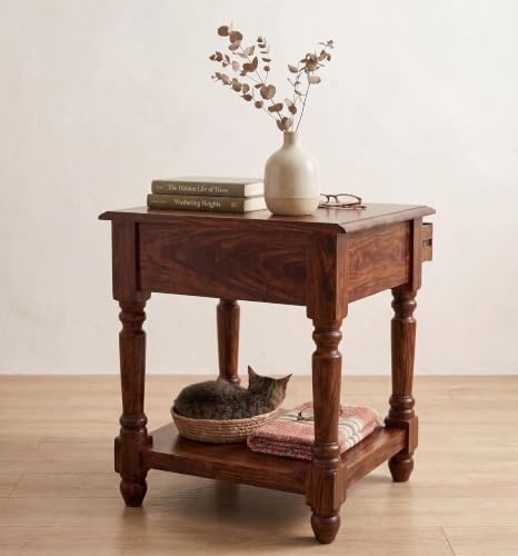 RK Wood Sheesham Wood Bedside Table - Honey Brown Finish