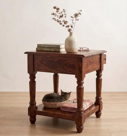 RK Wood Sheesham Wood Bedside Table - Honey Brown Finish