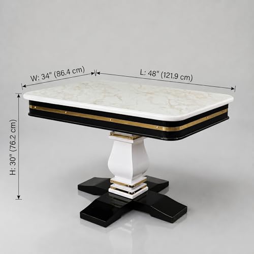RK Wood Dining Table Set of 4 with Brass Strip - Beige Marble Top