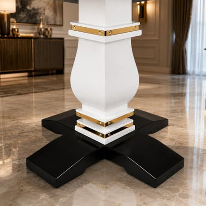 RK Wood Dining Table Set of 4 with Brass Strip - Beige Marble Top