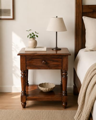 RK Wood Sheesham Wood Bedside Table - Honey Brown Finish