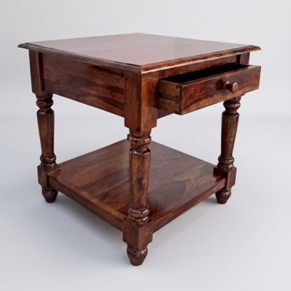 RK Wood Sheesham Wood Bedside Table - Honey Brown Finish
