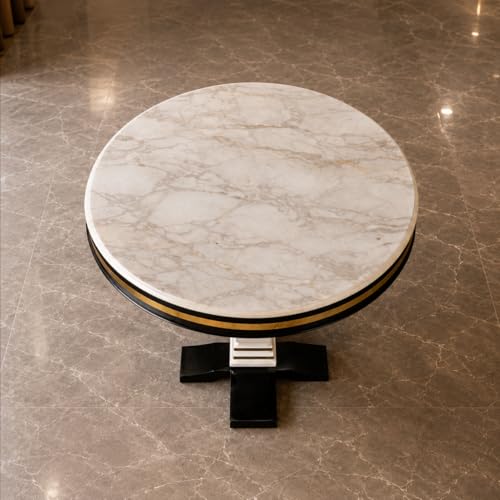 RK Deck Sheesham Wood Round Dining Table Set of 4 - Beige Marble Top