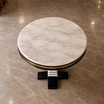 RK Deck Sheesham Wood Round Dining Table Set of 4 - Beige Marble Top
