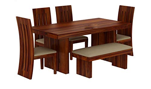 RK WOOD Sheesham Wood 6 Seater Dining Table Set With 4 Chairs & 1