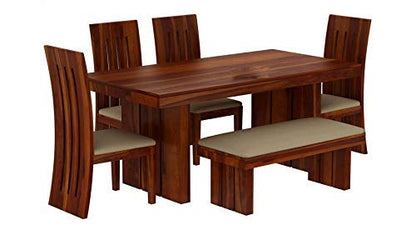 RK WOOD Sheesham Wood 6 Seater Dining Table Set With 4 Chairs & 1