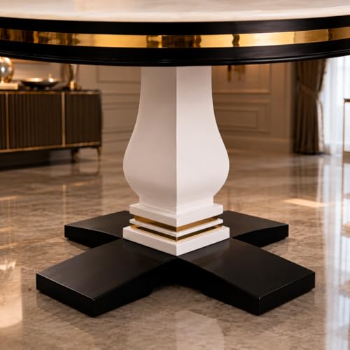 RK Deck Sheesham Wood Round Dining Table Set of 4 - Beige Marble Top