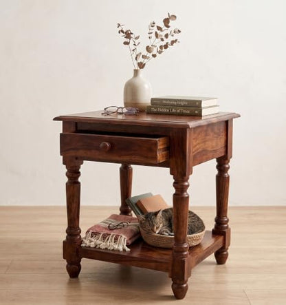 RK Wood Sheesham Wood Bedside Table - Honey Brown Finish