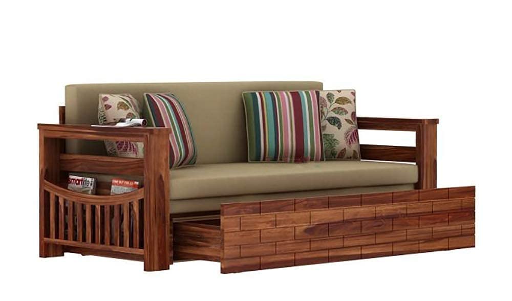 RK WOOD Solid Sheesham Teak Wood 3 Seater Wooden Sofa Cums Bed for