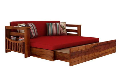RK WOOD Solid Sheesham Teak Wood 3 Seater Wooden Sofa Cums Bed for
