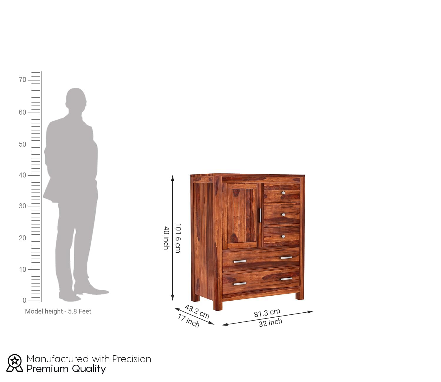 RK Deck Solid Sheesham Wood Sideboard Cabinet with Drawers & Door