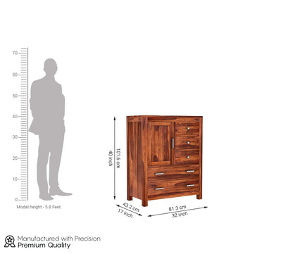 RK Deck Solid Sheesham Wood Sideboard Cabinet with Drawers & Door