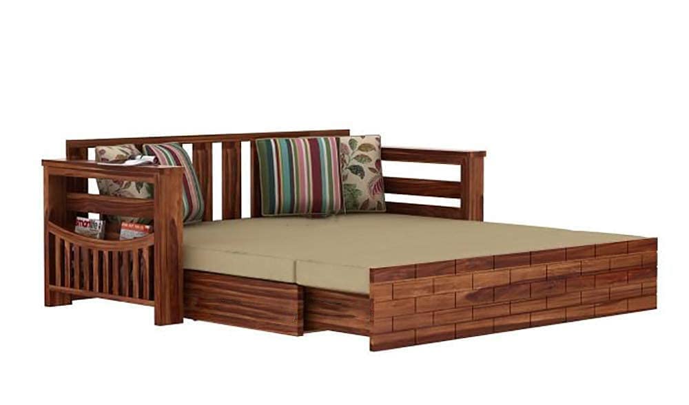 RK WOOD Solid Sheesham Teak Wood 3 Seater Wooden Sofa Cums Bed for