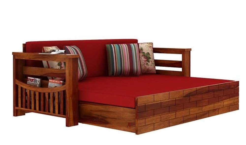 RK WOOD Solid Sheesham Teak Wood 3 Seater Wooden Sofa Cums Bed for