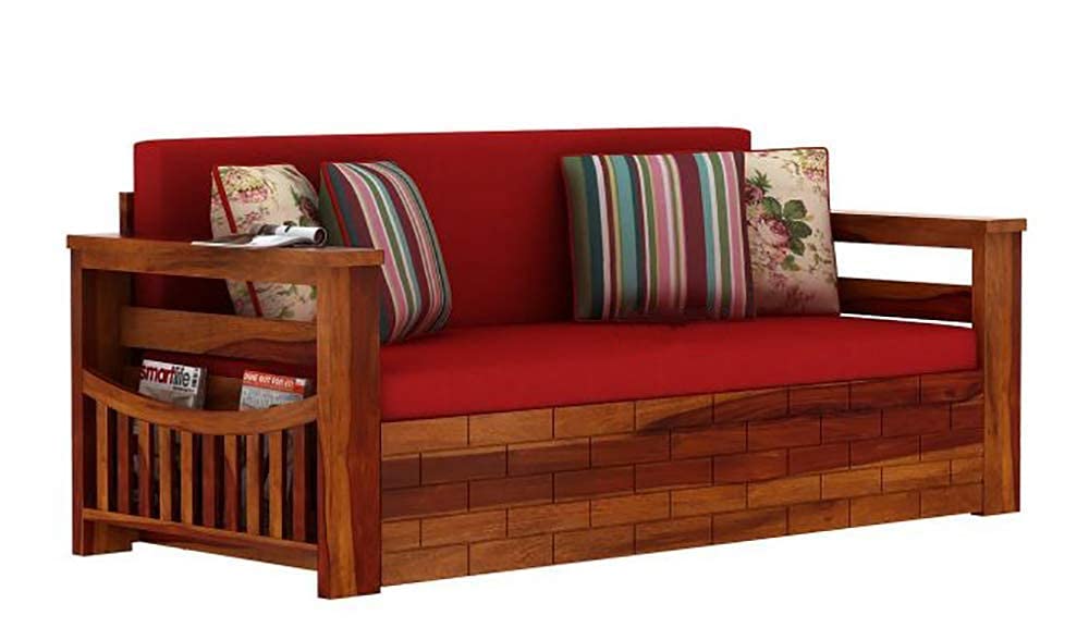 RK WOOD Solid Sheesham Teak Wood 3 Seater Wooden Sofa Cums Bed for