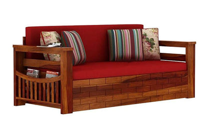 RK WOOD Solid Sheesham Teak Wood 3 Seater Wooden Sofa Cums Bed for