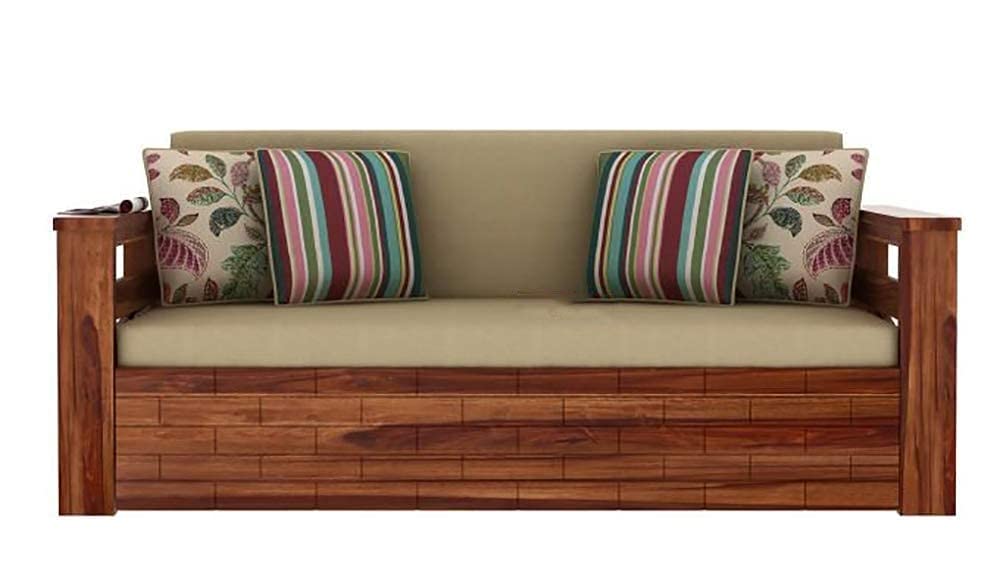 RK WOOD Solid Sheesham Teak Wood 3 Seater Wooden Sofa Cums Bed for