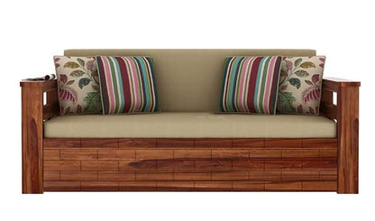 RK WOOD Solid Sheesham Teak Wood 3 Seater Wooden Sofa Cums Bed for