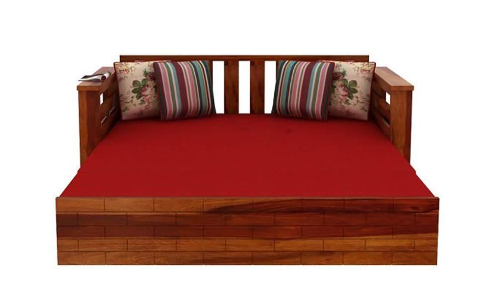 RK WOOD Solid Sheesham Teak Wood 3 Seater Wooden Sofa Cums Bed for