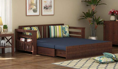 RK WOOD Solid Sheesham Teak Wood 3 Seater Wooden Sofa Cums Bed for