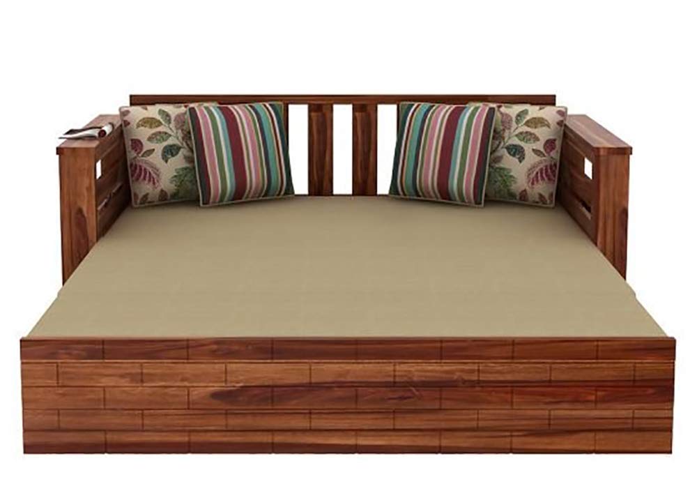 RK WOOD Solid Sheesham Teak Wood 3 Seater Wooden Sofa Cums Bed for