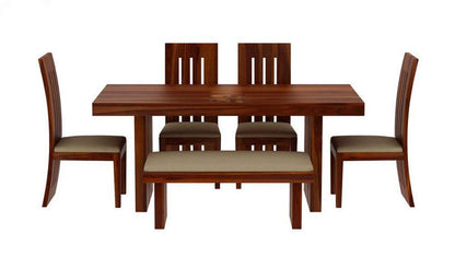 RK WOOD Sheesham Wood 6 Seater Dining Table Set With 4 Chairs & 1