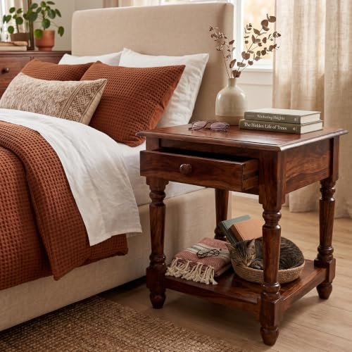 RK Wood Sheesham Wood Bedside Table - Honey Brown Finish