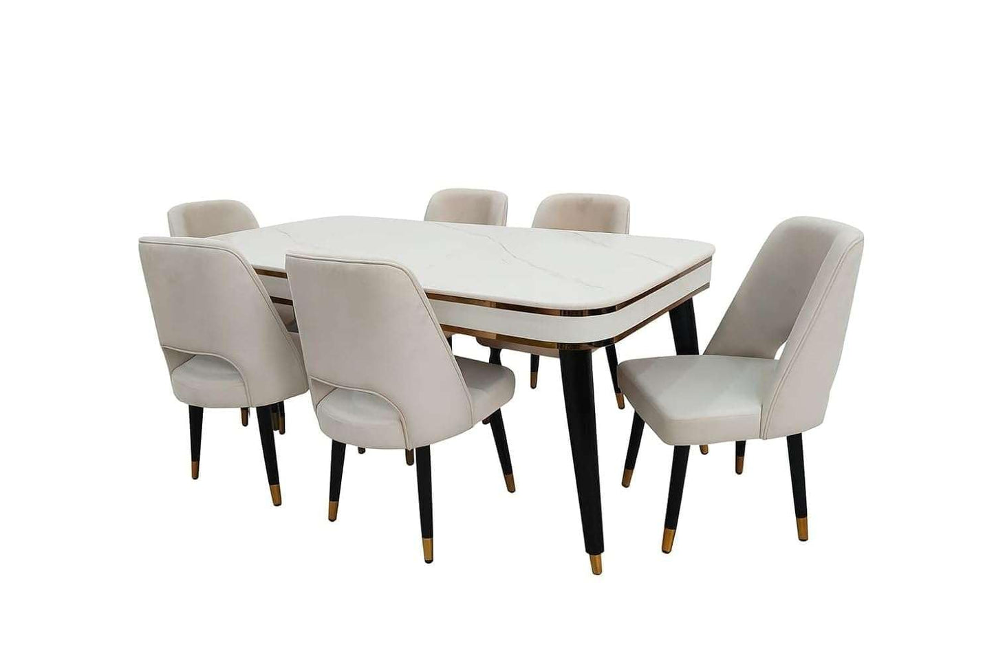 Premium 6 Seater Dining Table Set with Nano Composite Marble Top |