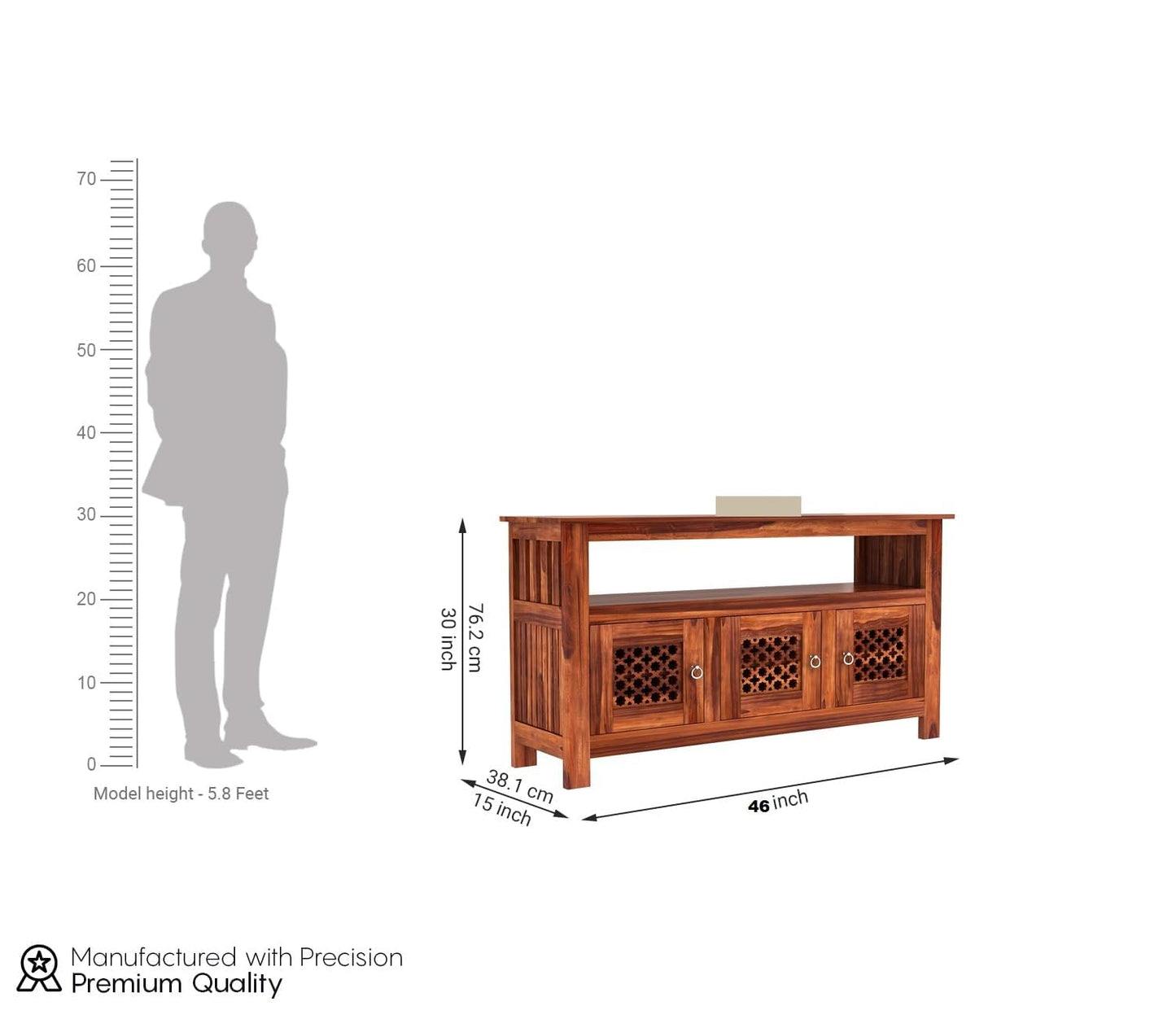 RK Wood Solid Sheesham Wood Sideboard Cabinet with Open Shelf Wooden