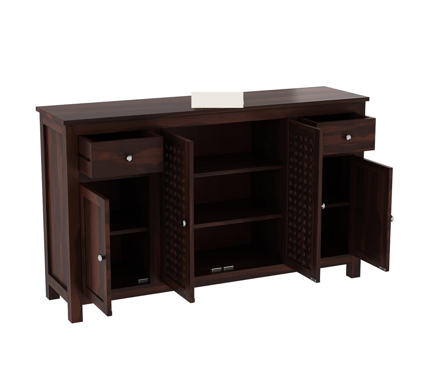 RK Deck Solid Sheesham Wood Sideboard Cabinet 4 Door 2 Drawer Storage