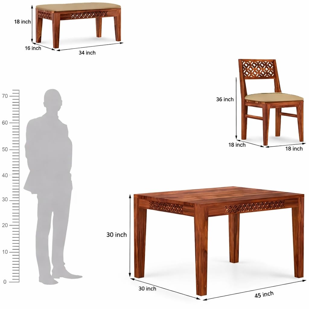 RK WOOD Solid Sheesham Dining Table Set 4 Seater Wooden Furniture with