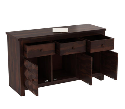 RK Wood Solid Sheesham Wood Sideboard Cabinet 3 Drawer 3 Door Storage
