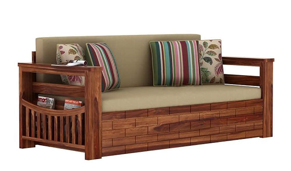 RK WOOD Solid Sheesham Teak Wood 3 Seater Wooden Sofa Cums Bed for