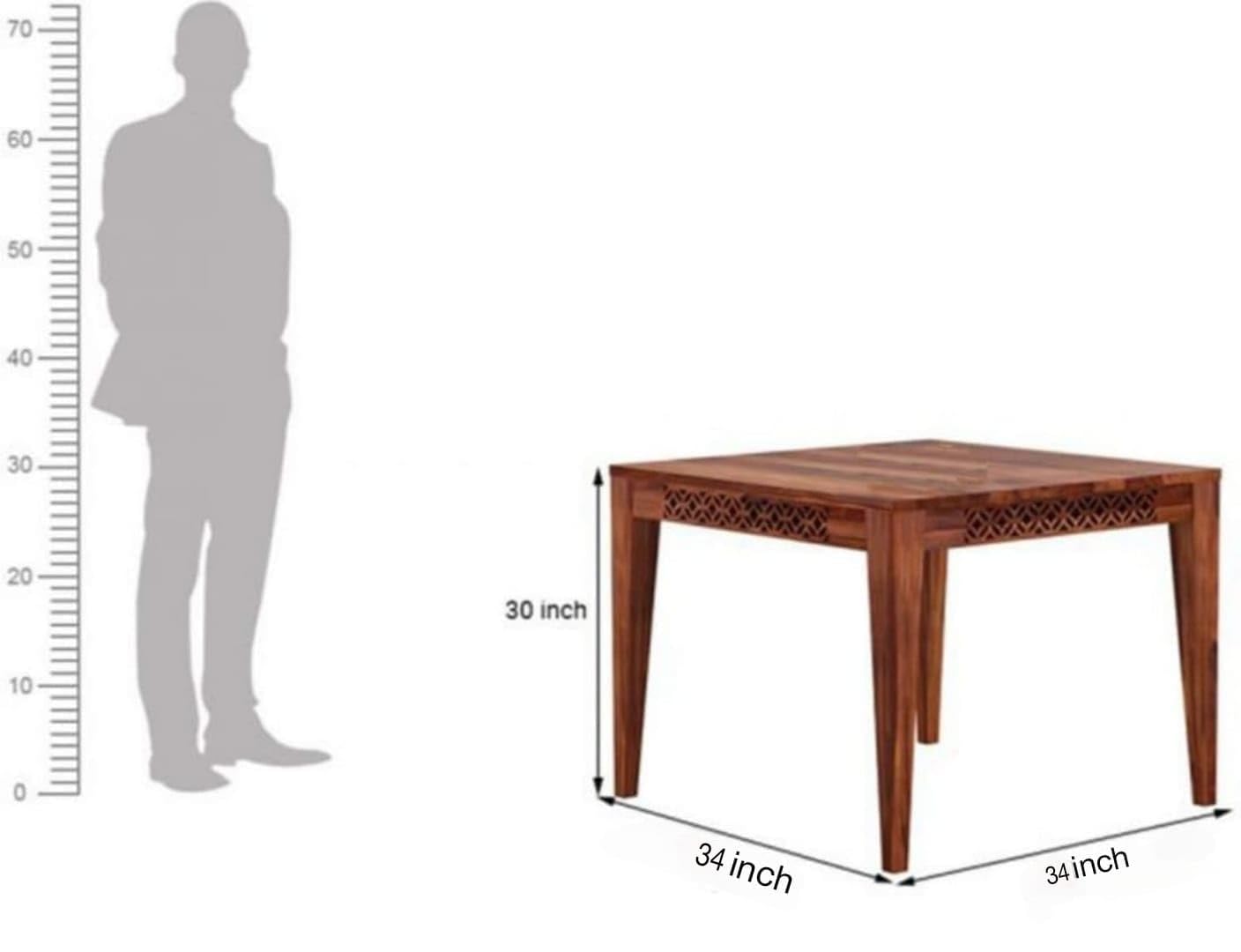 RK Deck Honey Finish Solid Wood Dining Table Set 4 Seater | Wooden