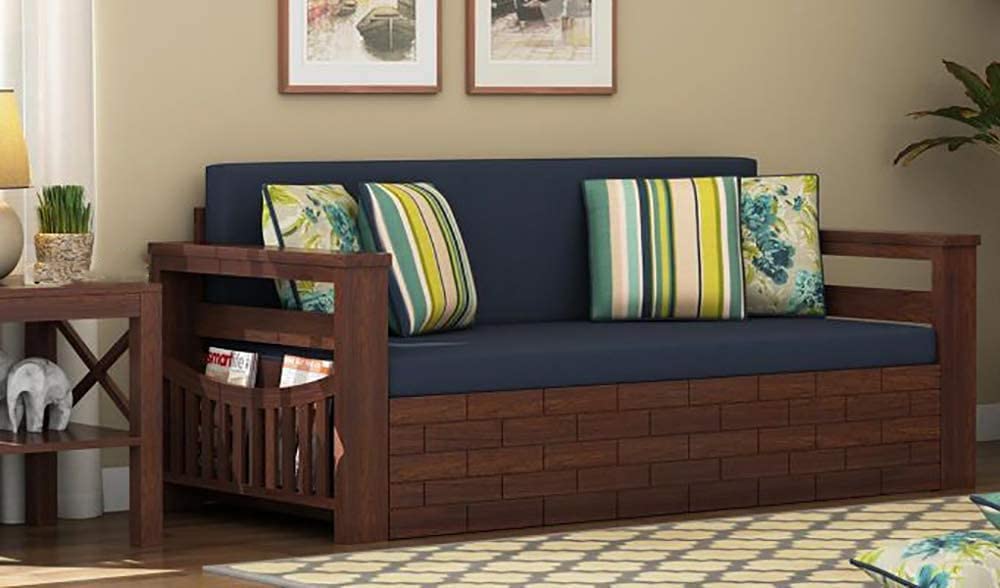 RK WOOD Solid Sheesham Teak Wood 3 Seater Wooden Sofa Cums Bed for