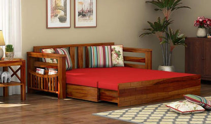 RK WOOD Solid Sheesham Teak Wood 3 Seater Wooden Sofa Cums Bed for