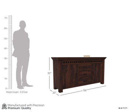 RK Deck Solid Sheesham Wood Sideboard Cabinet 3 Drawer 2 Door Storage