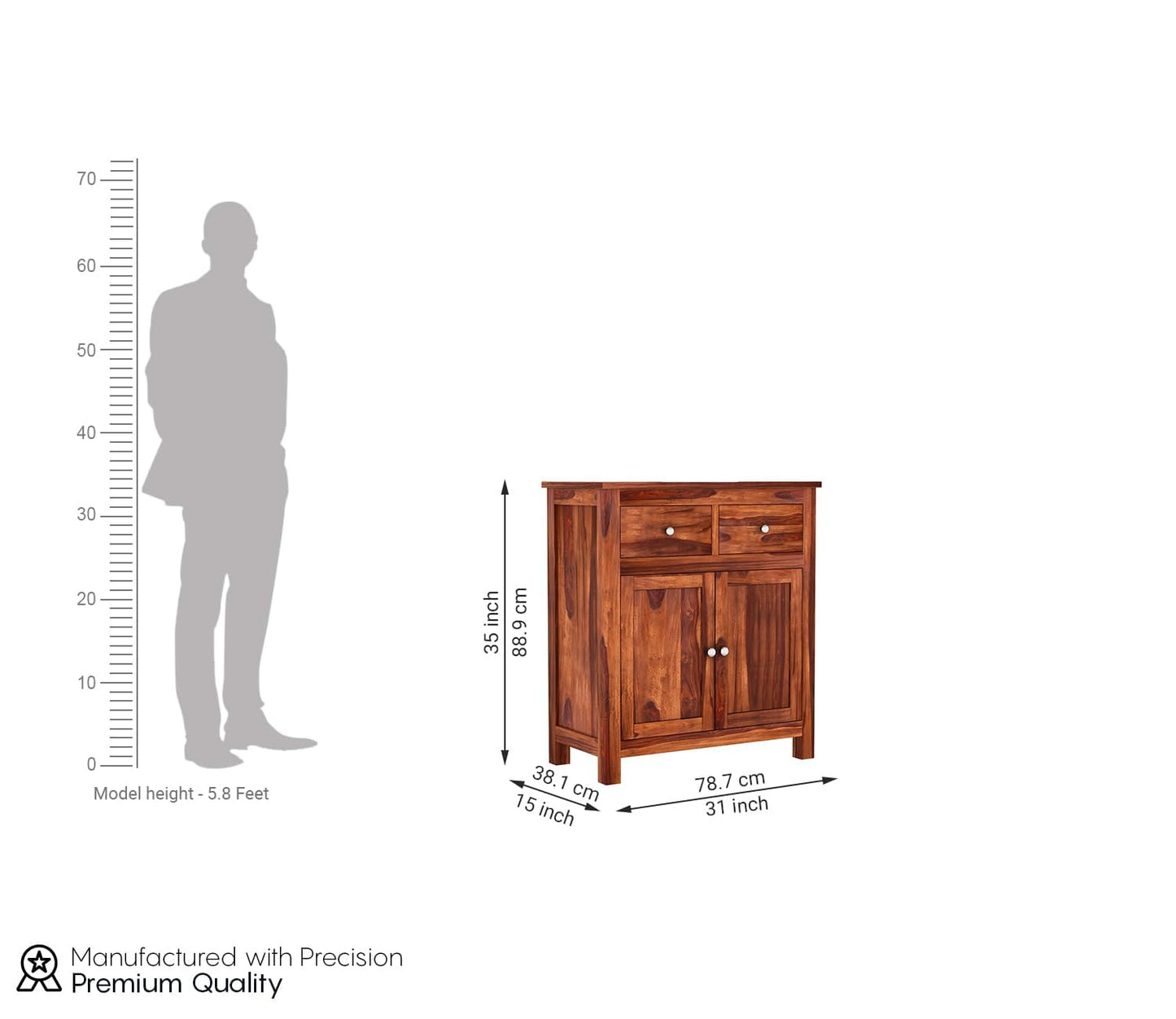 RK Deck Solid Sheesham Wood Sideboard Cabinet 2 Door 2 Drawer Storage